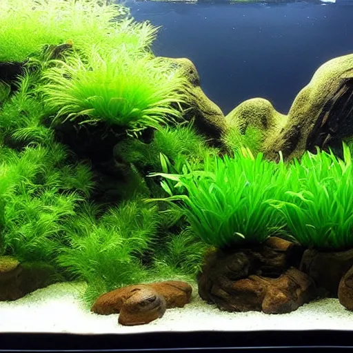 Prompt: nano aquascape,!! takeshi amano!!, co 2 injection, seiryu stone, red rotala rotundifolia, anubias nana petite - w 8 0 0