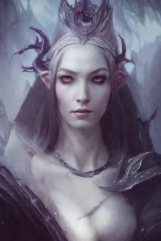 Prompt: a beautiful portrait of a beautiful elven succubus by greg rutkowski, sung choi, mitchell mohrhauser, maciej kuciara, johnson ting, maxim verehin, peter konig, bloodborne, 8 k photorealistic, cinematic lighting, hd, high details, dramatic, dark atmosphere, trending on artstation