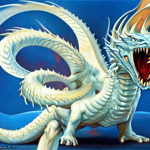 Prompt: ice dragon by Boris Vallejo ultra detail