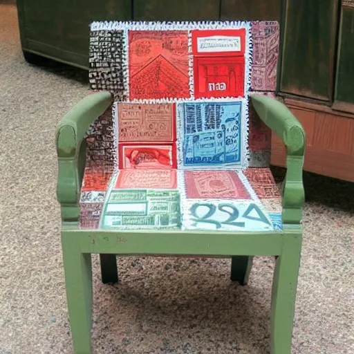 Image similar to Chair made out of stamps from the 20s