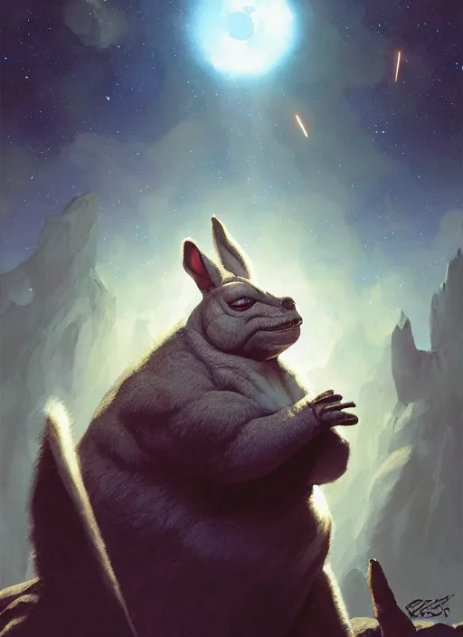 Image similar to hyper realistic, zoomed out portrait of a mega derpy big chungus star wars, stoned, by greg rutkowski, scott m fischer, artgerm, loish, slight glow, atmospheric, anne stokes, alexandros pyromallis