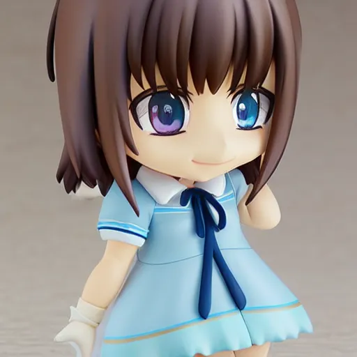 Image similar to character portrait of a singular kawaii chibi in the sytle of kyoto animation, in simple background, nendoroid eyes