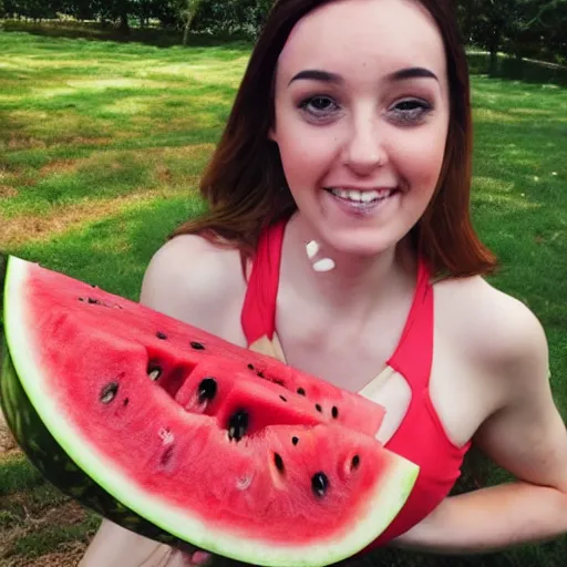 Image similar to twitch streamer sasha eats watermelon seeds