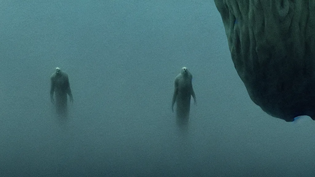 Prompt: the strange creature at the bottom of the ocean, film still from the movie directed by Denis Villeneuve with art direction by Zdzisław Beksiński, long lens, shallow depth of field