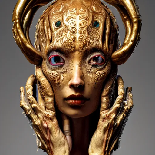 Prompt: mind flayer native woman sculpture by gian lorenzo bernini covered in oil, insanely detailed and intricate, golden ratio, hypermaximalist, elegant, ornate, luxury, elite, mark ryden, james jean, brian froud, realistic 3 d, hyper realistic, super detailed, realistic octane render, 8 k, photography