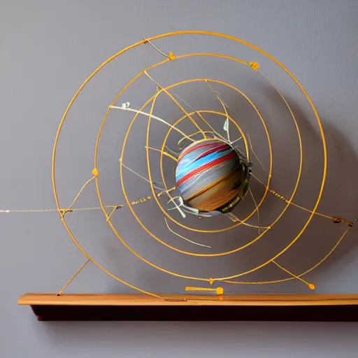 Image similar to a kinetic sculpture of this solar system, orrery, canon 5 d 5 0 mm lens, papier - mache, studio