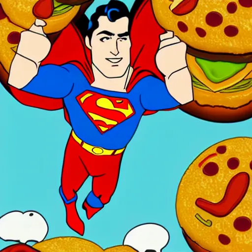 Prompt: superman eating hamburger