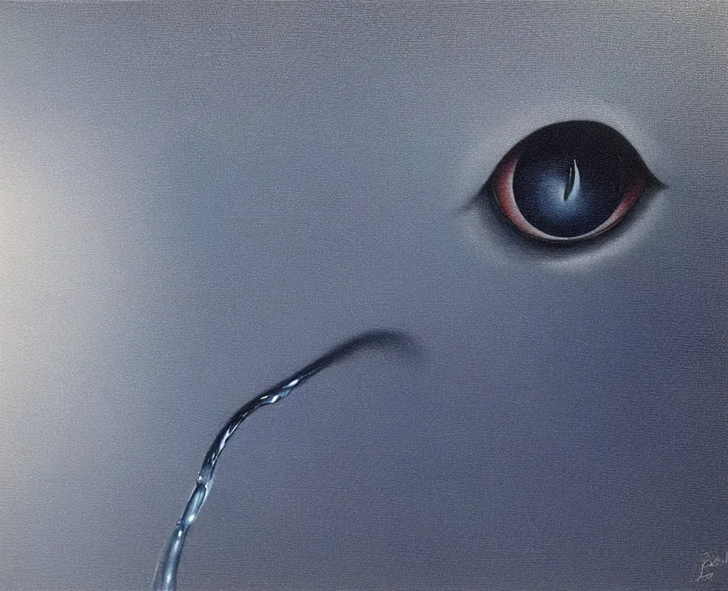 Image similar to realistic and detailed soft airbrush of a glossy water drop dripping on a white background, inspired by 8 0's airbrush illustrations, art by pater sato