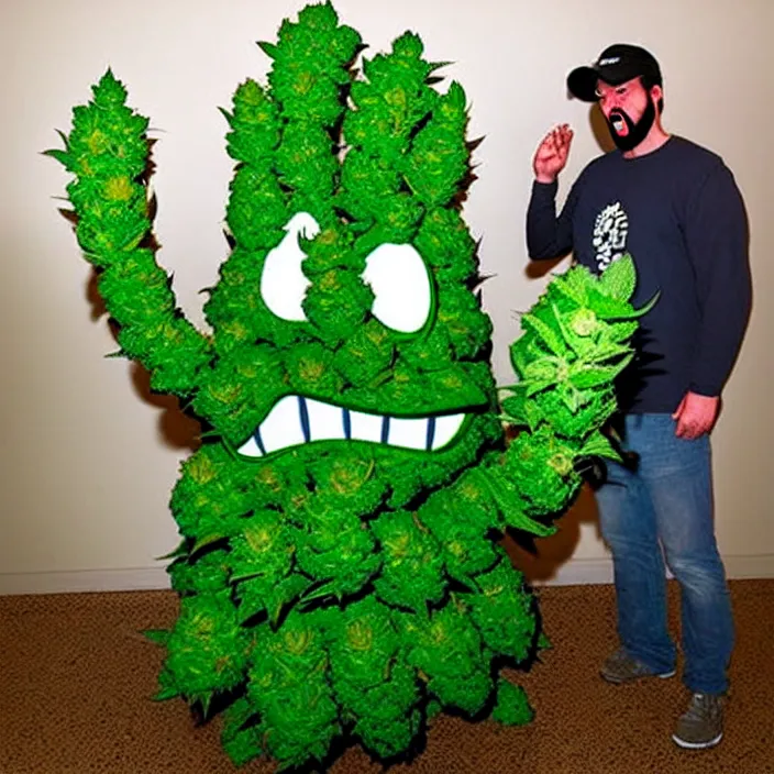 Image similar to giant angry anthropomorphic angry marijuana plant