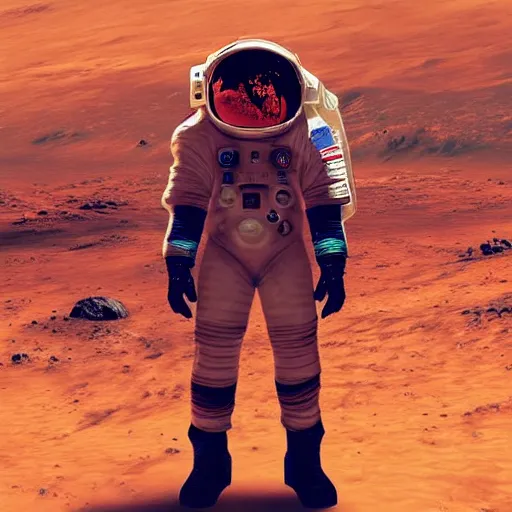 Image similar to photo of a cyberpunk astronaut on mars