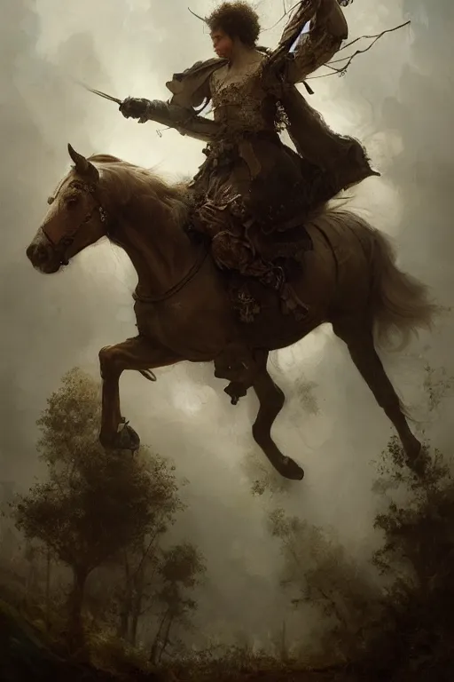 Prompt: breathtaking detailed soft painting of an ashy face and horsehair ecusson and crystal arms, a canon where i fall through the light air and trees melee, rembrandt style, elegant, highly detailed, artstation, concept art, matte, sharp focus, art by tom bagshaw, and greg rutkowski