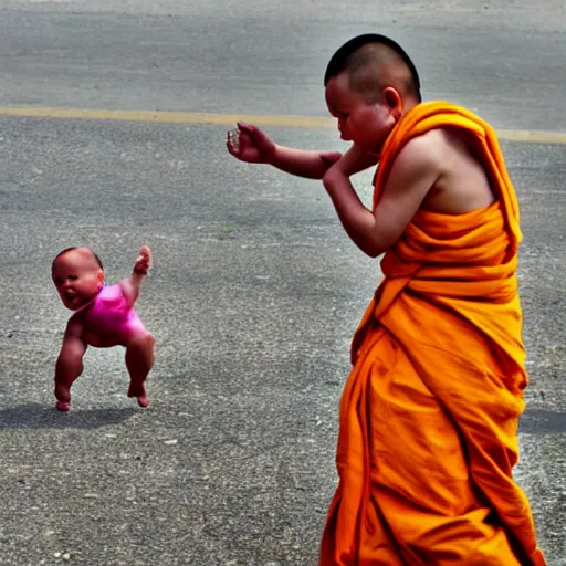 Prompt: self immolating baby monk