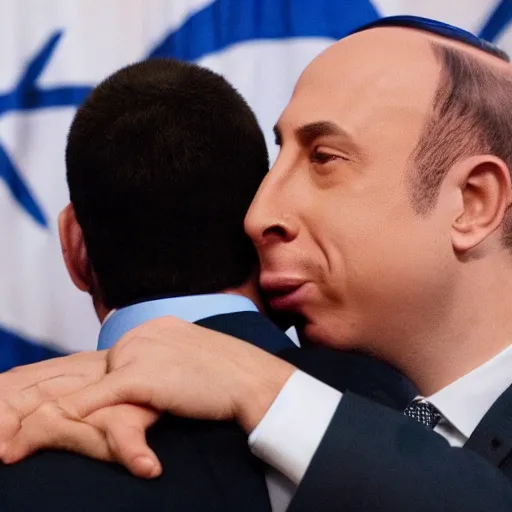 Image similar to benjamin netanyahu kissing naftali bennet, realistic, detailed