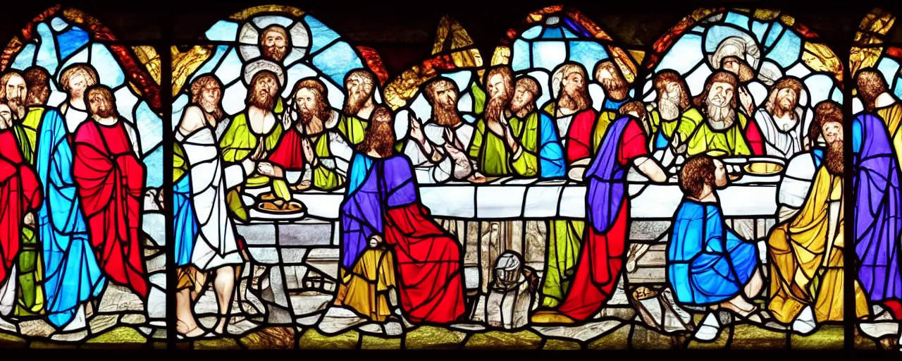 Prompt: The Last Supper in stained glass