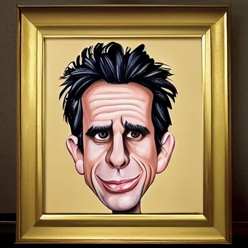 Image similar to modern stylized oil painting caricature of ben stiller, cinematic dramatic lighting