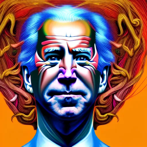 Image similar to an extremely psychedelic portrait of joe biden as medusa, surreal, lsd, face, detailed, intricate, elegant, lithe, highly detailed, digital painting, artstation, concept art, smooth, sharp focus, illustration