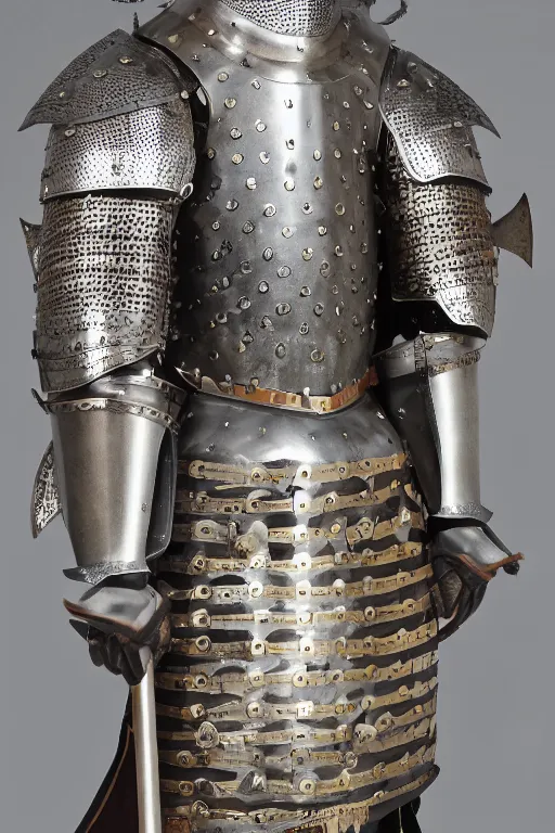 Image similar to a medieval knight armour set, extremely detailed and intricate.