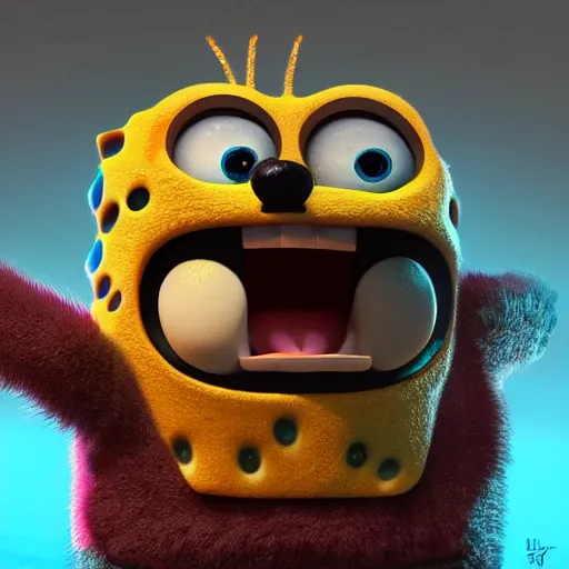 Prompt: very furry spongebob, cgi, artstation, highly detailed, concept art, sharp focus