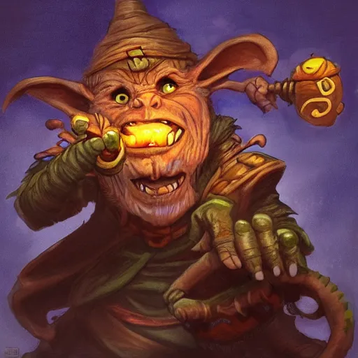 Prompt: a goblin sorcerer in the style of Justin Gerard