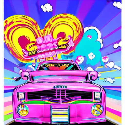 Prompt: demolition derby by lisa frank