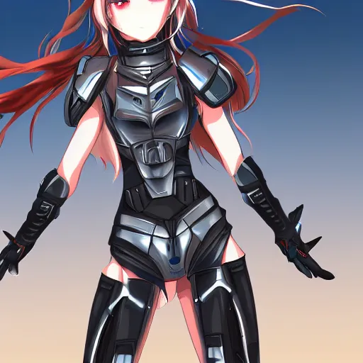 Prompt: Anime girl wearing the F-35 themed Armor, digital art, trending on pixiv