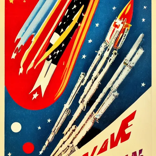 Prompt: political propaganda poster of the space race