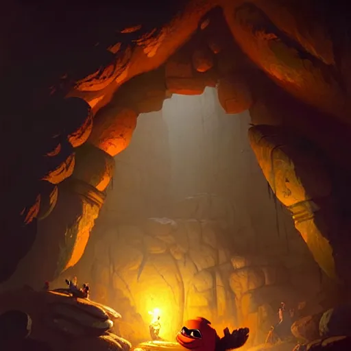 Image similar to happy pepe the miner in the cave, greg rutkowski