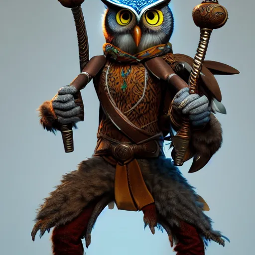 Image similar to anthropomorphic owl warrior ,highly detailed, 4k, HDR, award-winning, artstation, octane render