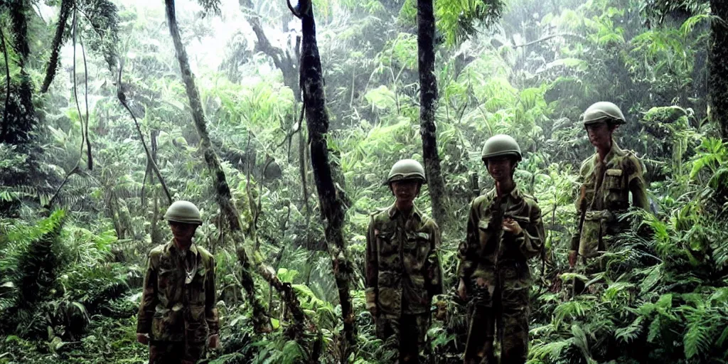 Prompt: “Japanese soldiers in a Rainforest, the rainforest is on fire.”