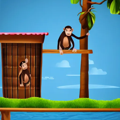 Prompt: realistic monkey simulation game, corporate are style