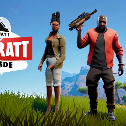 Image similar to kanye west in fortnite lobby 3 d avatar skin