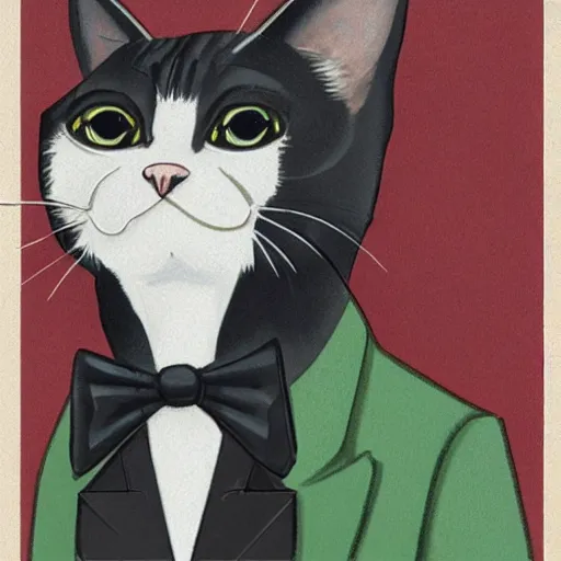 Image similar to a cat with binoculars and a suit in the style of arcane, portrait