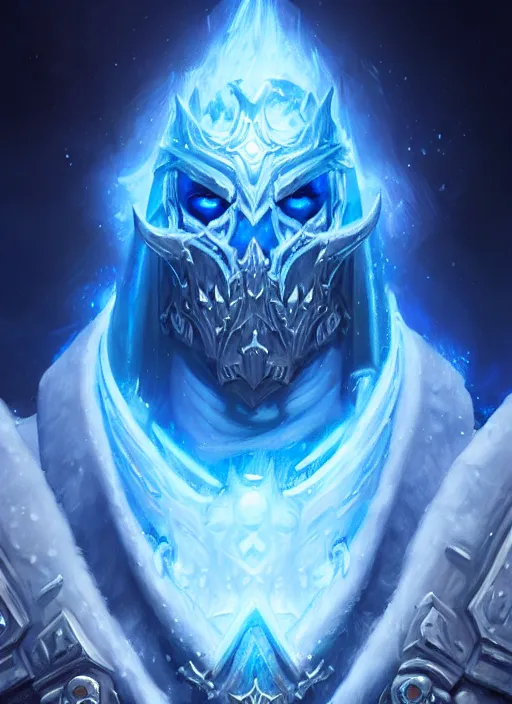 Prompt: portrait of a arthas the lich king, cold, glowing blue spirits, ghosts, intricate, elegant, highly detailed, digital painting, artstation, concept art, smooth, sharp focus, illustration, art by wlop, mars ravelo and greg rutkowski