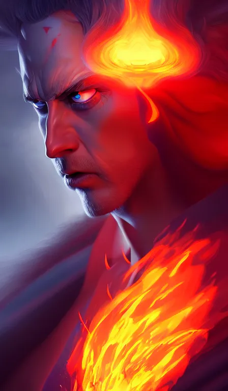 Image similar to the god hades, fire, hell, close up, sharp focus, digital art, concept art, dynamic lighting, character design by anna dittman and jessica rossier