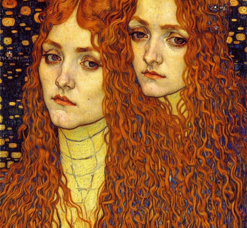 Image similar to detailed realistic beautiful young medieval queen face portrait by jean delville, gustav klimt and vincent van gogh, art nouveau, symbolist, visionary, gothic, pre - raphaelite, muted earthy colors, desaturated