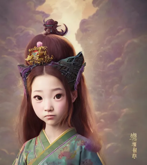 Prompt: an epic fantasy comic book style portrait painting of an extremely cute and adorable very beautiful girl with a strong japanese aristocratic - style image, character design by mark ryden and pixar and hayao miyazaki, unreal 5, daz, hyperrealistic, octane render, cosplay, rpg portrait, dynamic lighting, intricate detail, summer vibrancy, cinematic