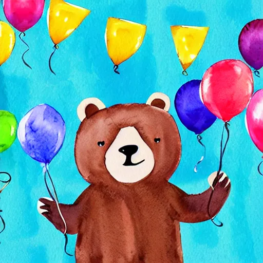 Image similar to watercolor animated bear holding birthday balloons