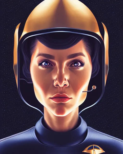 Image similar to portrait of a starship captain with a helmet video game character, digital illustration portrait design 3 / 4 perspective, detailed, gorgeous lighting, wide angle action dynamic portrait