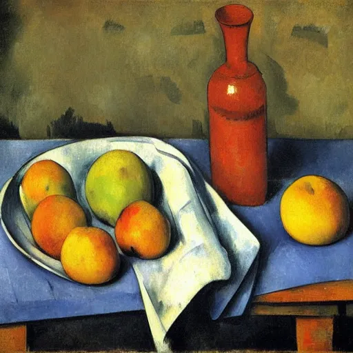 Prompt: still life of fruit, Gatorade and big Macs by Cezanne
