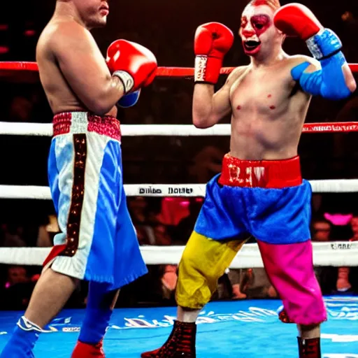 Prompt: clowns boxing matching, clowns, clowns boxing, hbo showtime boxing