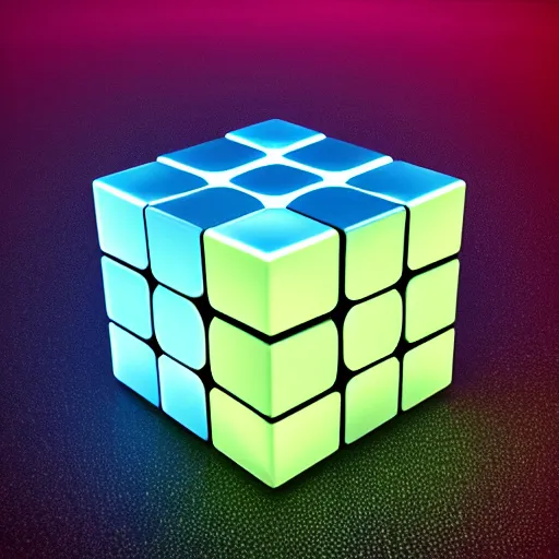 Image similar to glowing magic cube. hyper real, trending on artstation