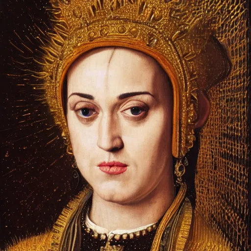 portrait of katy perry, oil painting by jan van eyck, | Stable ...