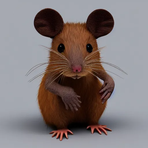Prompt: fuzzy cute brown rat 3 d render awardwinning