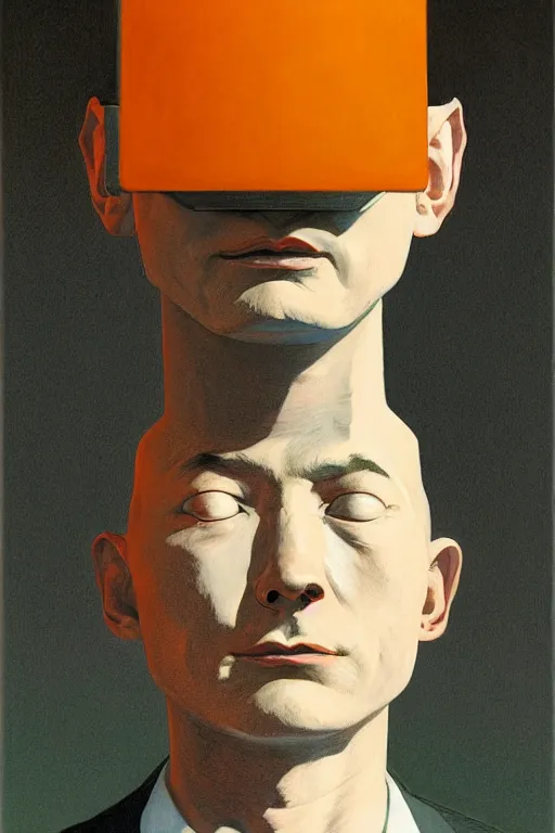 Image similar to Satoshi Nakamoto wearing oculus and bitcoin over his head Edward Hopper and James Gilleard, Zdzislaw Beksisnski, highly detailed