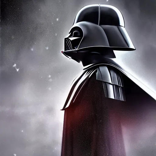 Prompt: sad darth vader looking out to the horizon, artstation hall of fame gallery, editors choice, # 1 digital painting of all time, most beautiful image ever created, emotionally evocative, greatest art ever made, lifetime achievement magnum opus masterpiece, the most amazing breathtaking image with the deepest message ever painted, a thing of beauty beyond imagination or words