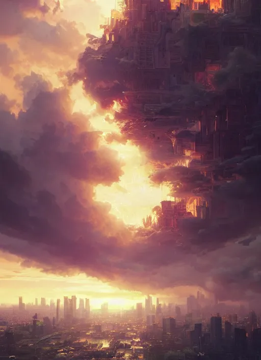 Image similar to manila philippines burning, stephen bliss, unreal engine, fantasy art by greg rutkowski, loish, rhads, ferdinand knab, makoto shinkai and lois van baarle, ilya kuvshinov, rossdraws, tom bagshaw, alphonse mucha, global illumination, radiant light, detailed and intricate environment