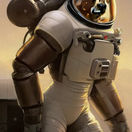 Prompt: bear in a astronaut suit, masterpiece, Fighting Evil Robots, elegant, intricate, highly detailed, digital painting, artstation, concept art, sharp focus, illustration, art by artgerm and greg rutkowski and alphonse mucha