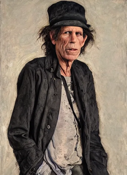 Prompt: keith richards by jeremy lipking egon schiele gottfried helnwein