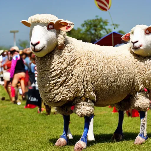 Image similar to a sheep walking in a pair of stilts carnival festival