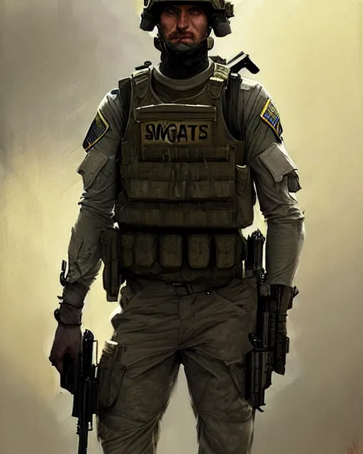 Image similar to swat soldier | | realistic shaded, fine details, realistic shaded lighting poster by greg rutkowski, magali villeneuve, artgerm, jeremy lipkin and michael garmash and rob rey